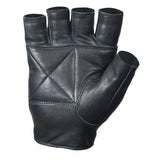 Fingerless Black Leather Biker Gloves