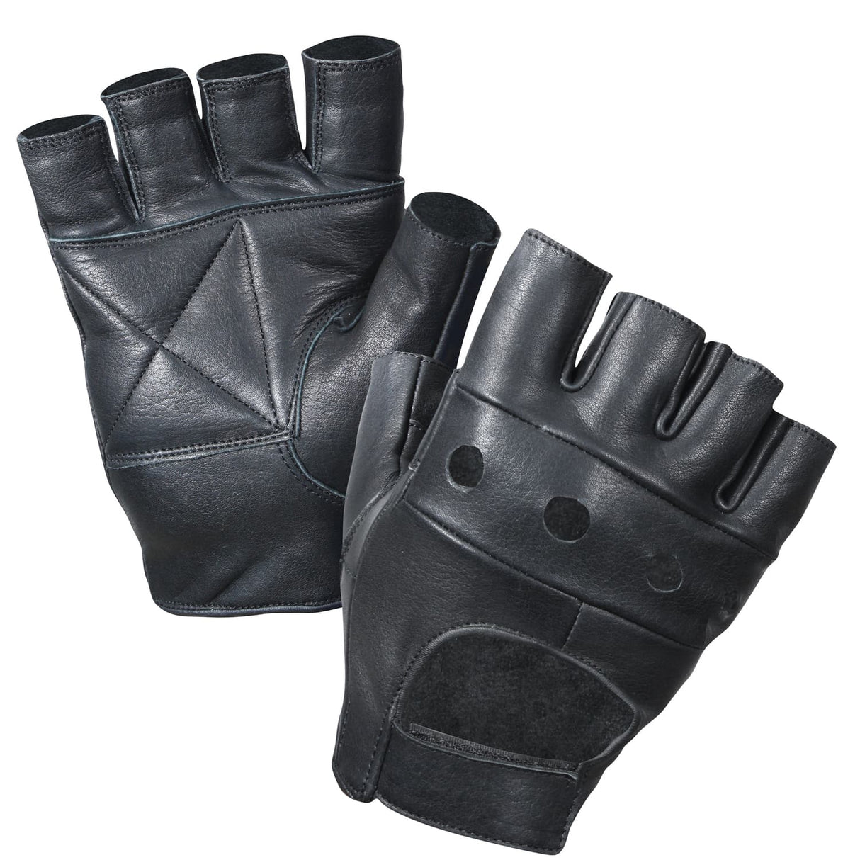 Fingerless Black Leather Biker Gloves