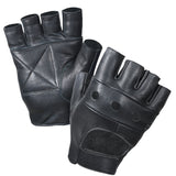 Fingerless Black Leather Biker Gloves