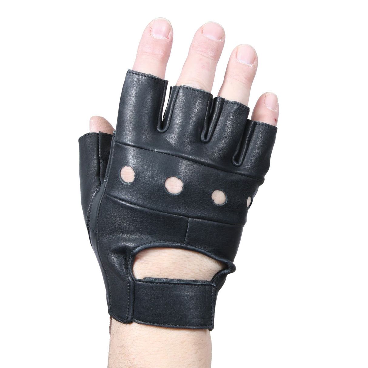 Fingerless Black Leather Biker Gloves
