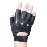 Fingerless Black Leather Biker Gloves