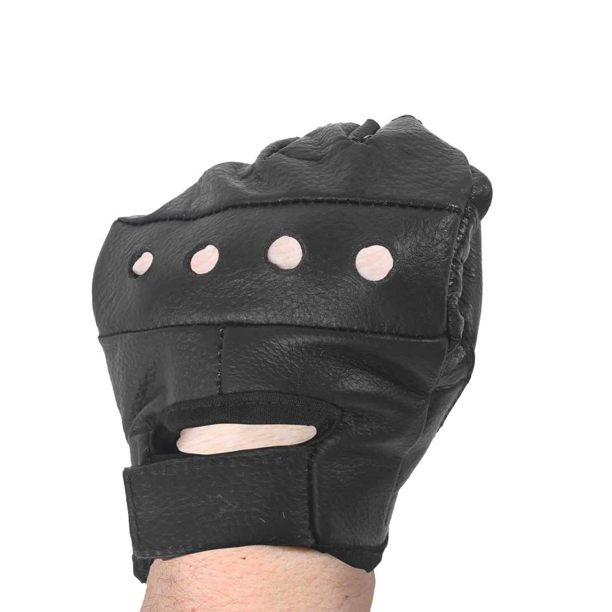 Fingerless Black Leather Biker Gloves