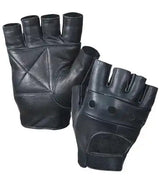 Fingerless Black Leather Biker Gloves