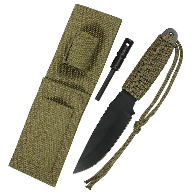 Olive Drab Paracord Survival Knife with Fire Starter