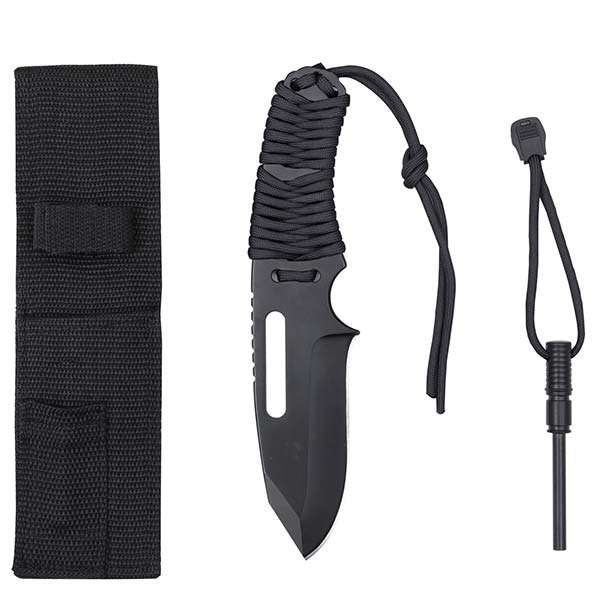 Basic Issue Black Paracord Survival Knife with Fire Starter