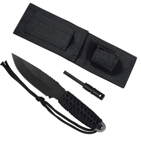 Black Paracord Fixed Blade Survival Knife with Fire Starter