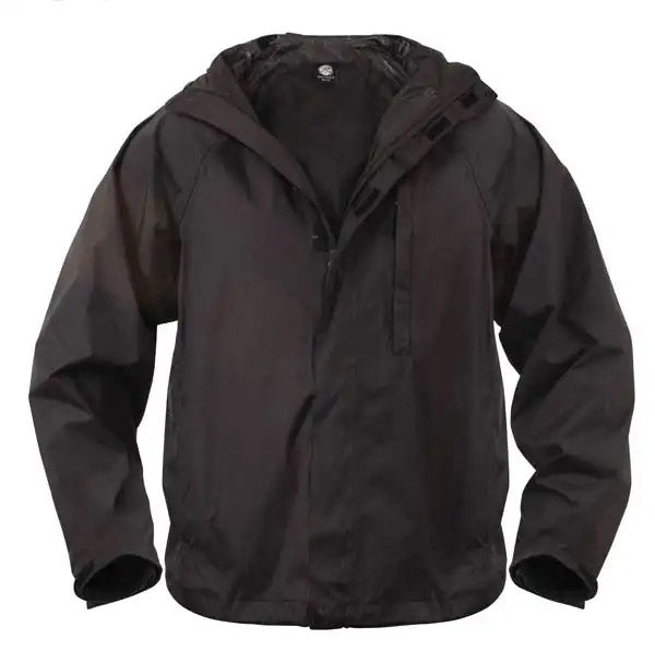 Black Pack-Away Wateproof Rain Jacket