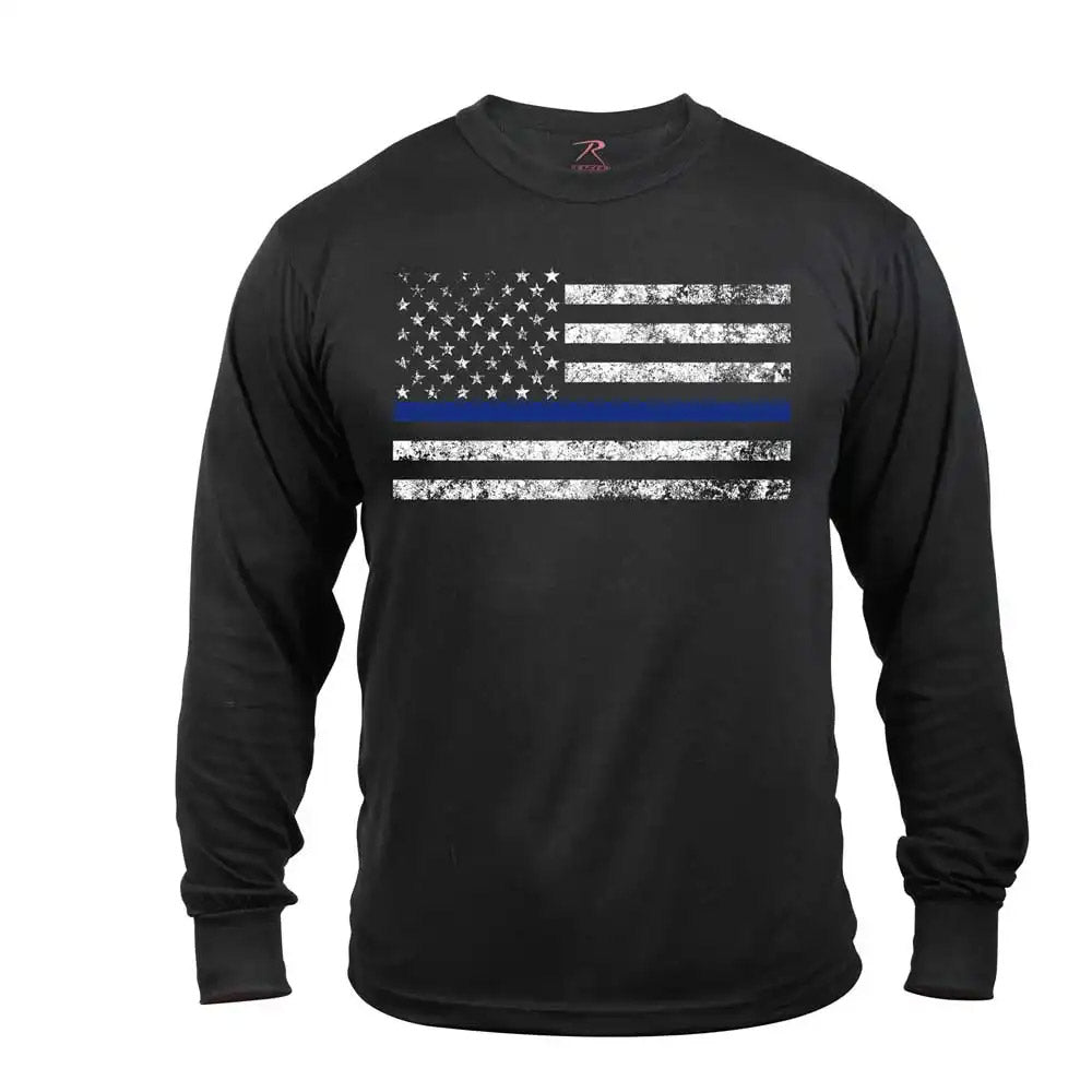 Thin Blue Line Flag Long Sleeve Black T-shirt