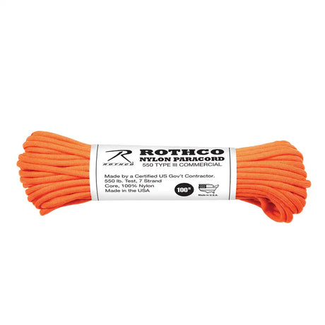 USA Made Enhanced Nylon Orange Paracord - 100 Foot