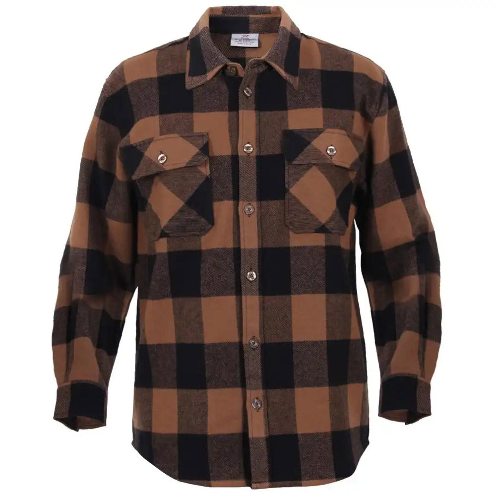 Heavyweight Brown Buffalo Plaid Flannel Shirt