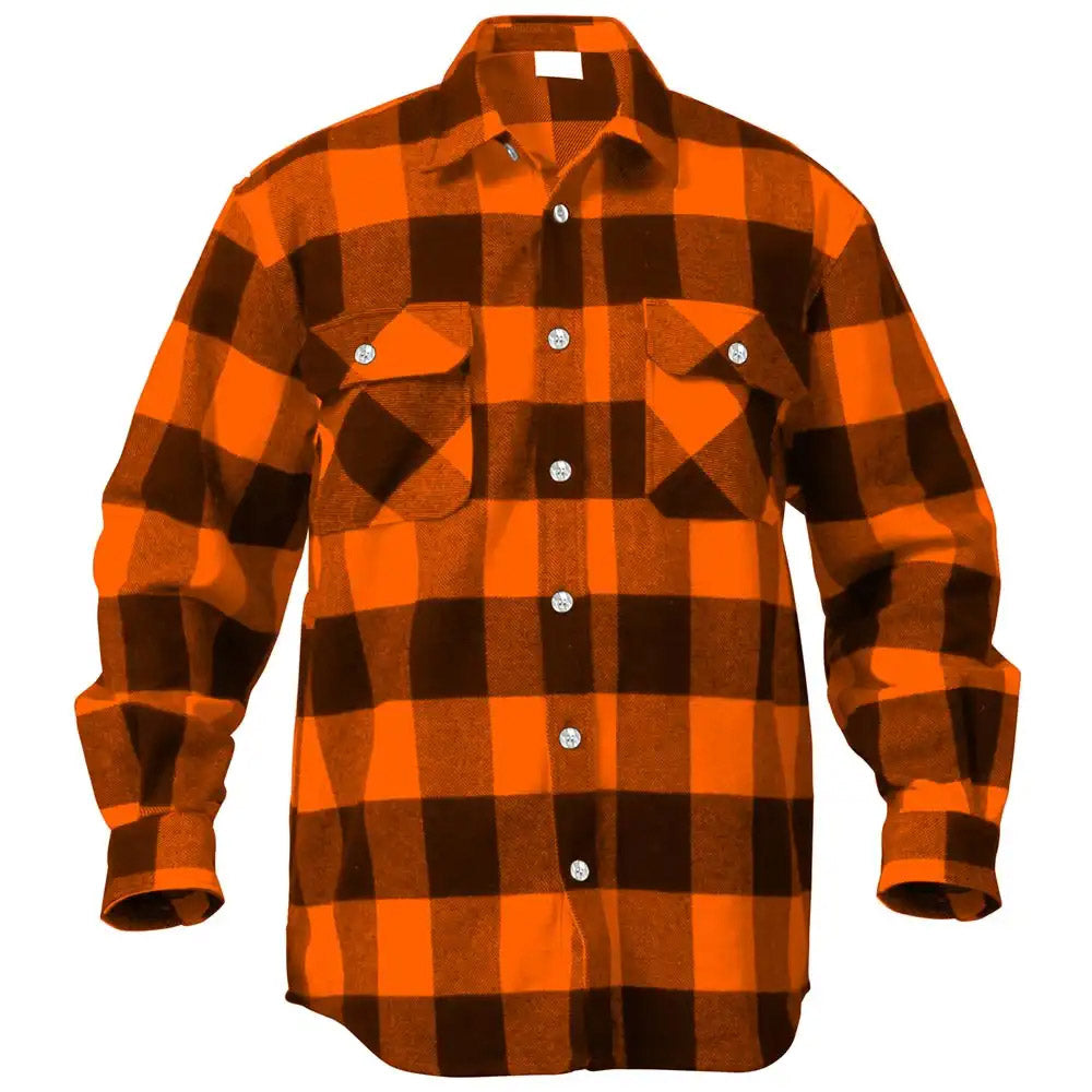 Heavyweight Men's Orange and Black Plaid Flannel Shirt
