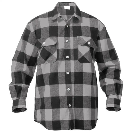 Heavyweight Gray Buffalo Plaid Flannel Shirt