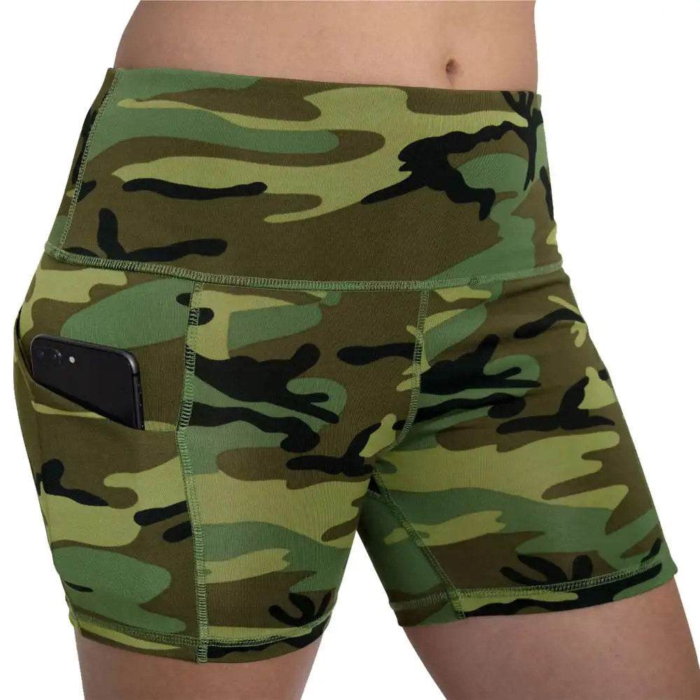 Womens Camouflage Performance Stretch Shorts with Pockets