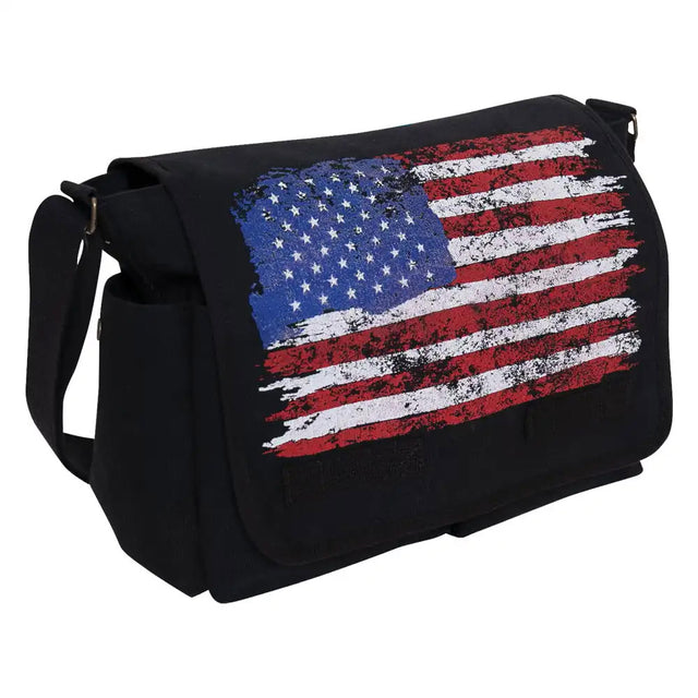 Distressed US Flag Canvas Messenger Bag