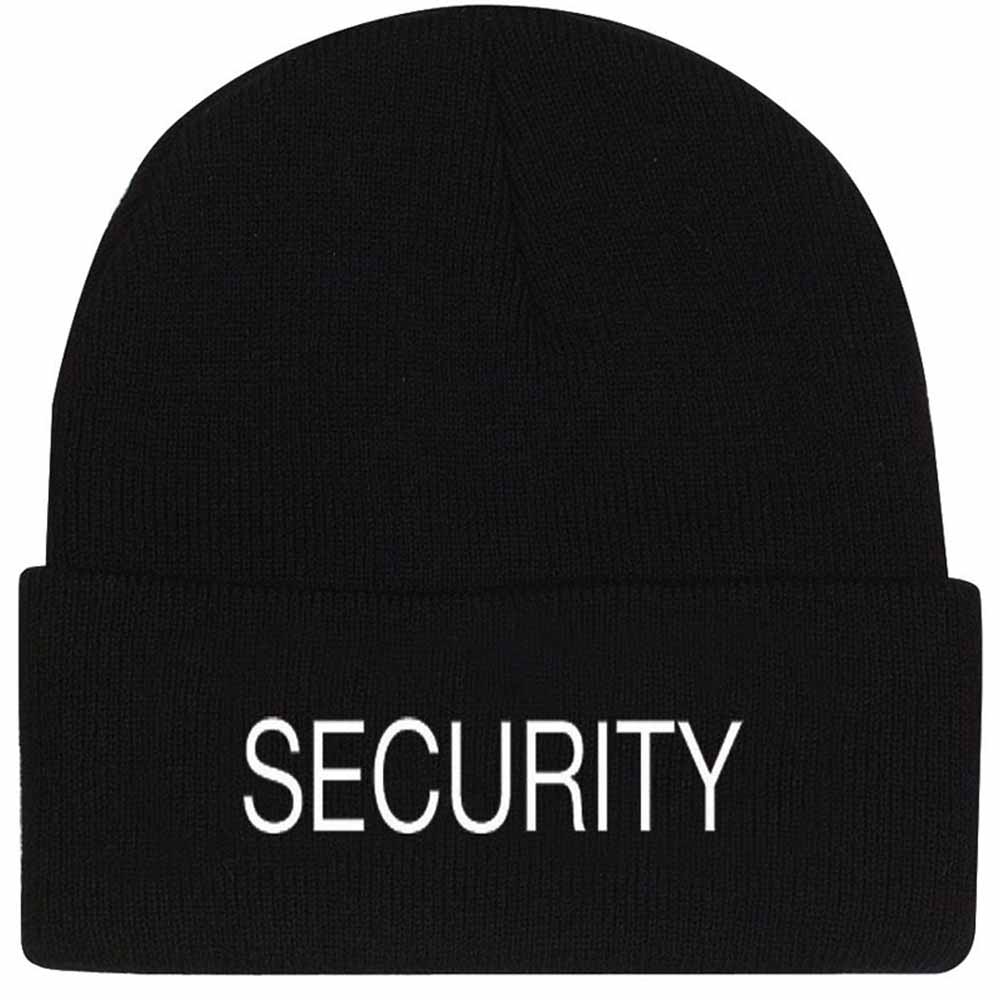 Black Security Embroidered Winter Watch Cap