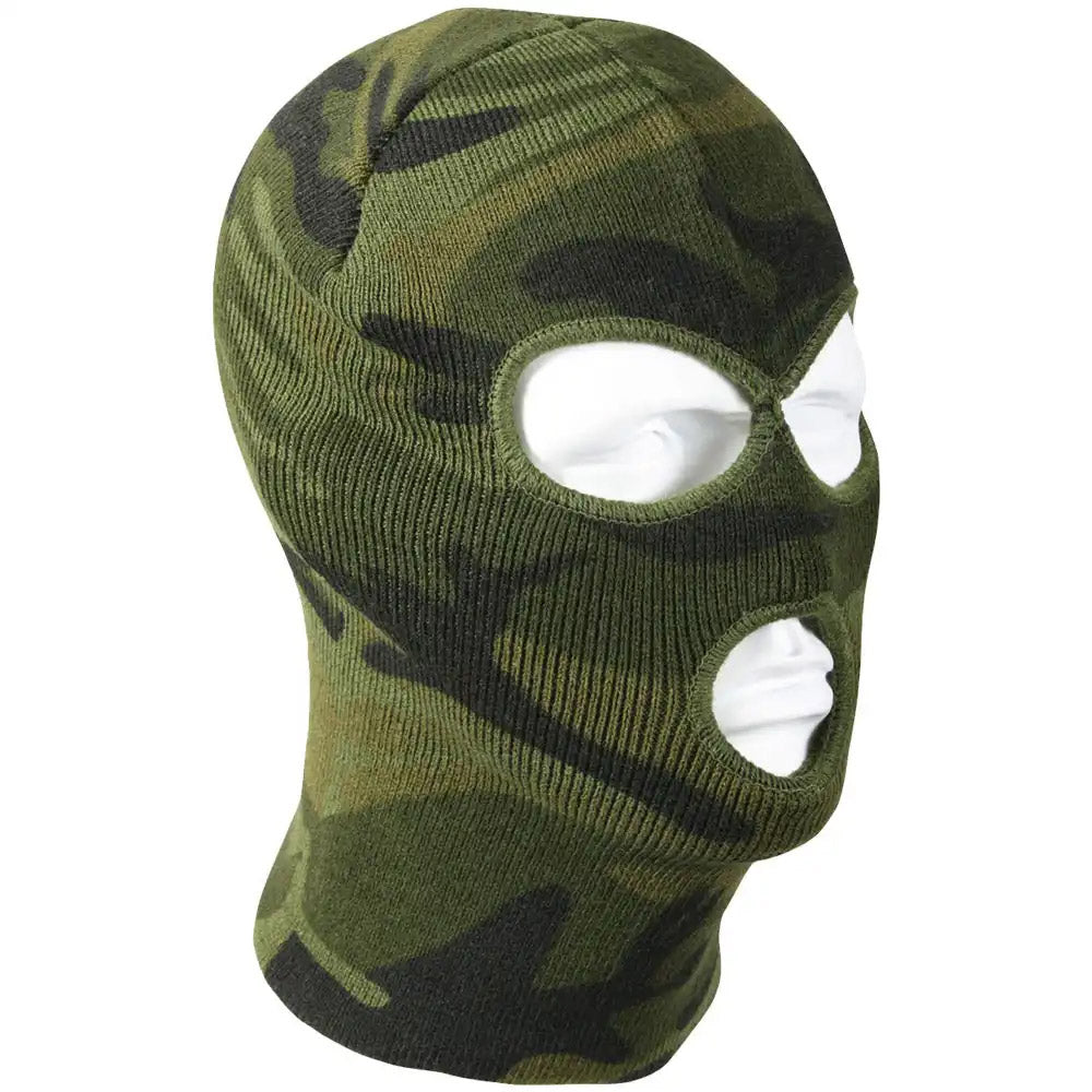 Deluxe Woodland Camouflage 3-Hole Knit Ski Mask