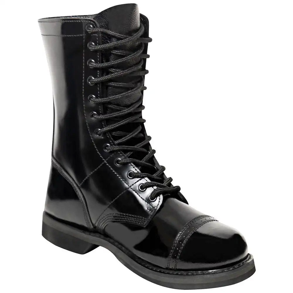 10-Inch Polished Black Leather Military Jump Boot