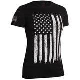 Women's Distressed US Flag Long Length T-Shirt