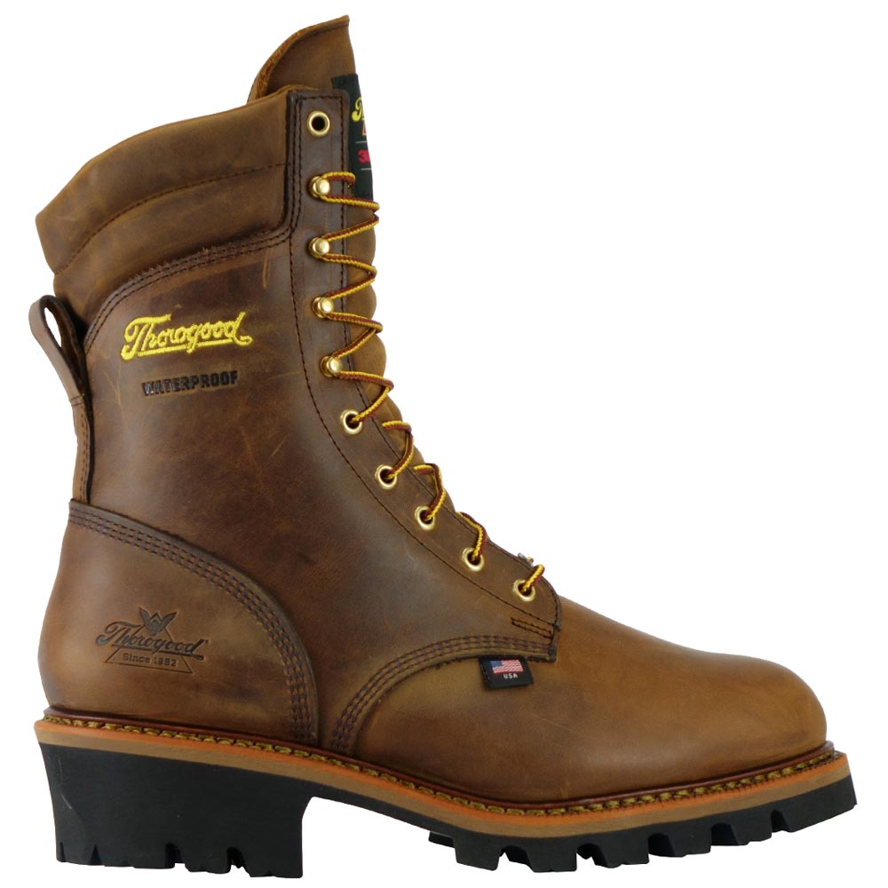 Thorogood 9-Inch Steel Toe Brown Waterproof 400G USA-Made Logger Boot