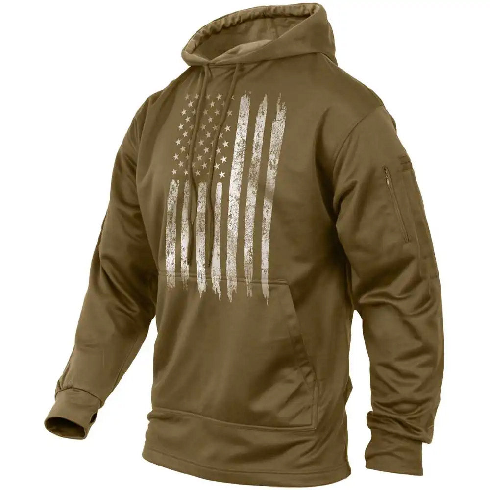 Coyote Brown Distressed US Flag CCW Hooded Sweatshirt