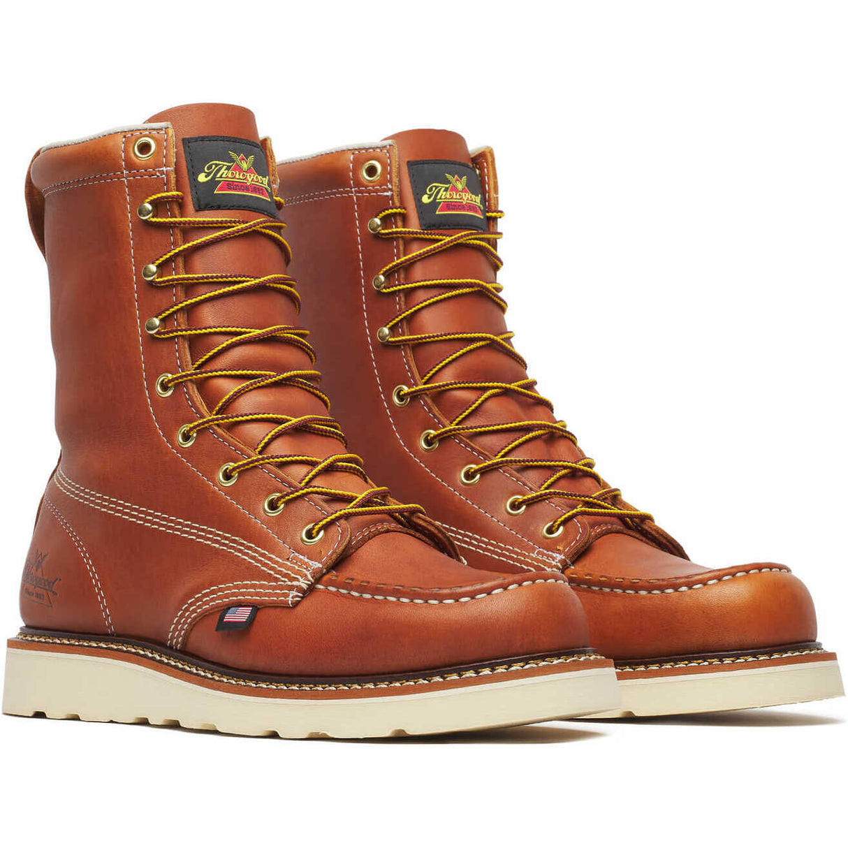 Thorogood American Heritage 8-inch Tobacco Soft Moc Toe Wedge Sole U.S. Made Men's Work Boot - 814-4201