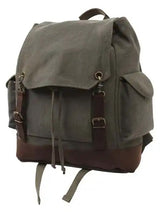 Vintage Olive Drab Canvas Expedition Backpack with Leather Accents