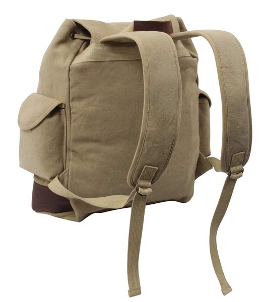 Vintage Khaki Canvas Expedition Backpack with Leather Accents