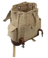 Vintage Khaki Canvas Expedition Backpack with Leather Accents