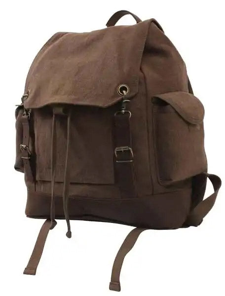 Vintage Brown Canvas Expedition Backpack with Leather Accents