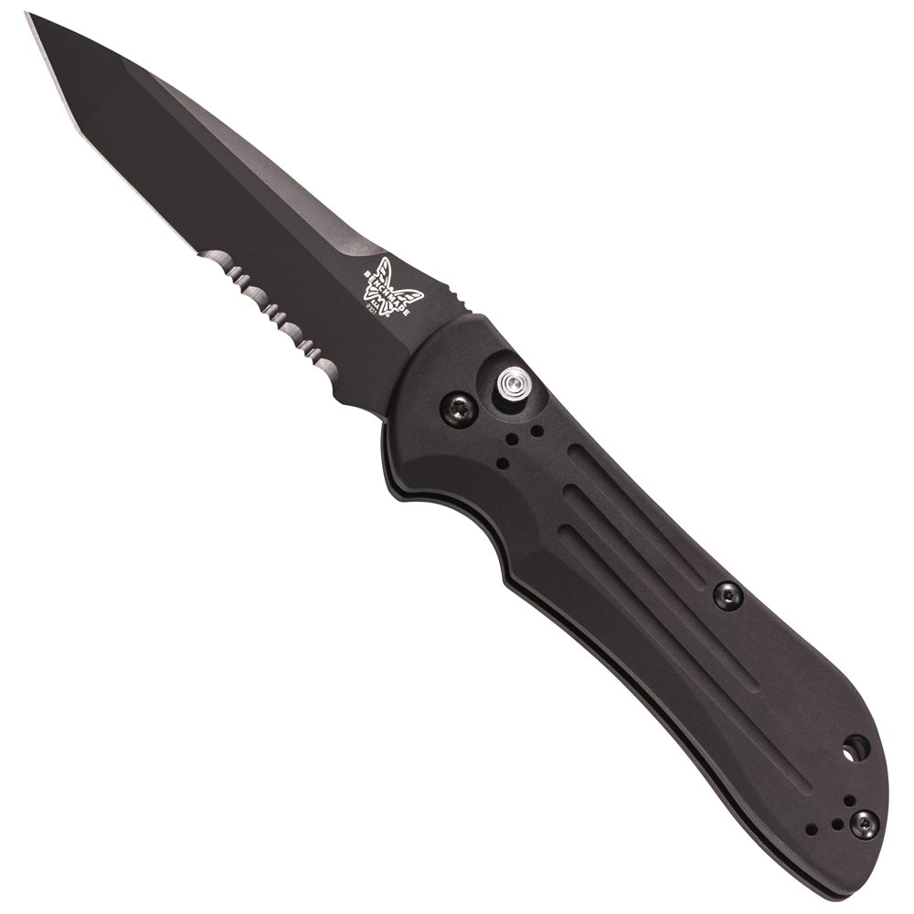 Benchmade 9101SBK Stryker Automatic Folding Knife 3.6-inch Black Combo Tanto Blade with Black Aluminum Handle