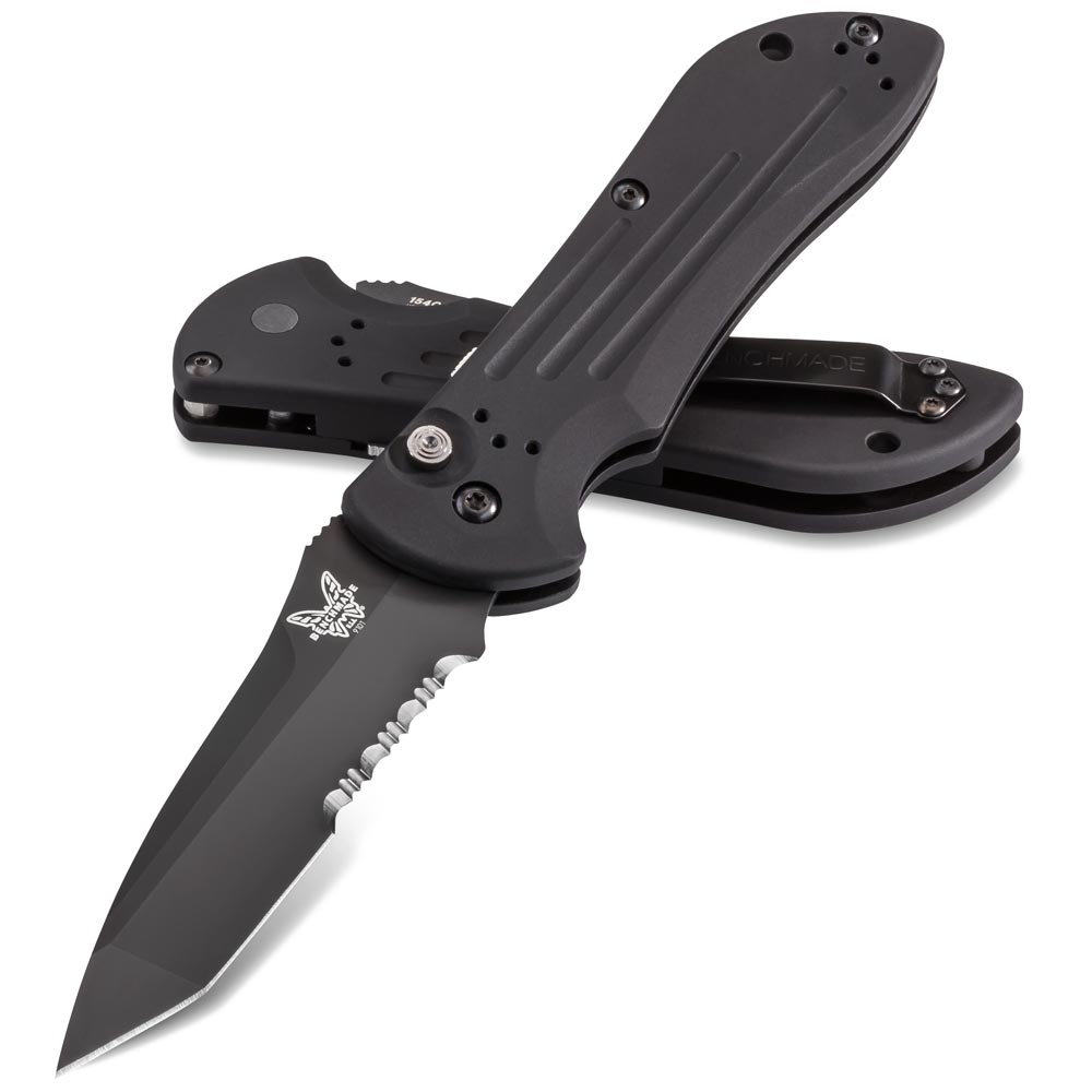 Benchmade 9101SBK Stryker Automatic Folding Knife 3.6-inch Black Combo Tanto Blade with Black Aluminum Handle