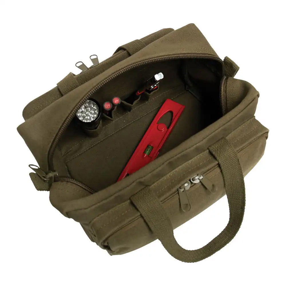 Military Style Stamped Mechanic Tool Bag with Zipper Pocket