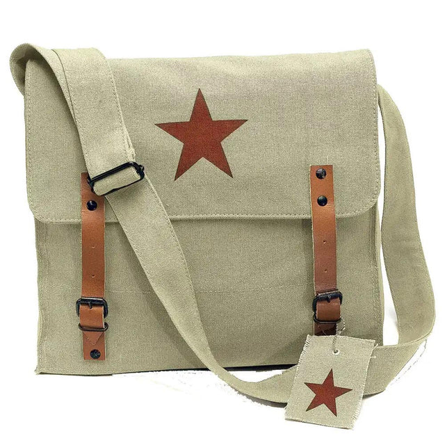 Vintage Military Brown Star Canvas Shoulder Bag