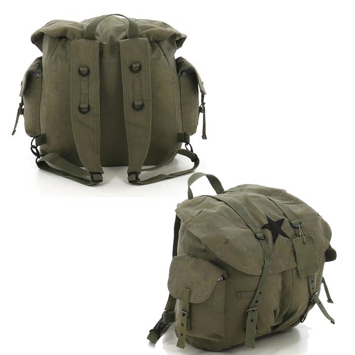 Olive Drab Vintage Star Military Canvas Backpack