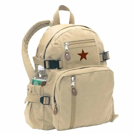 Vintage Khaki Army Star Canvas Backpack