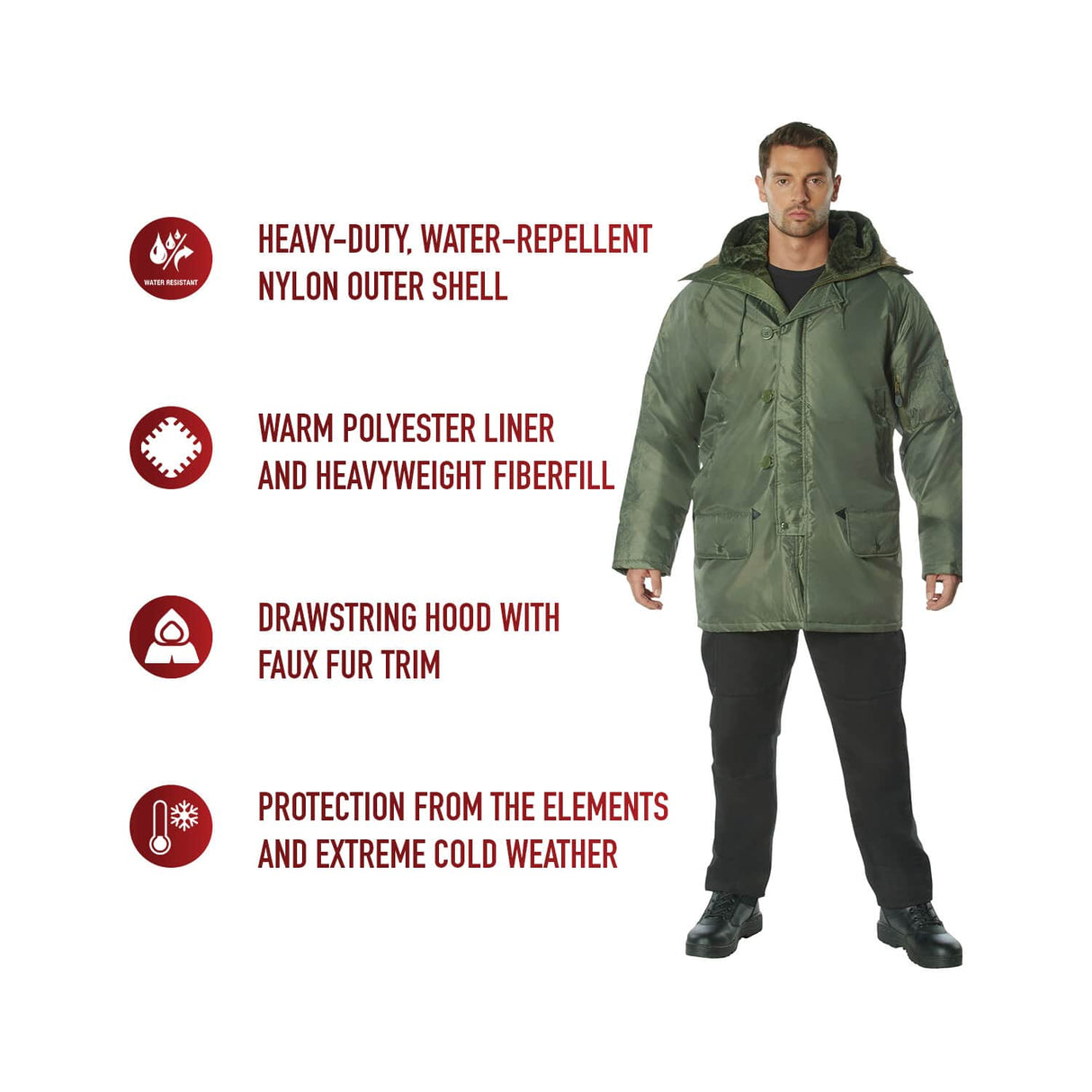 Sage Green N-3B Military Style Winter Snorkel Parka