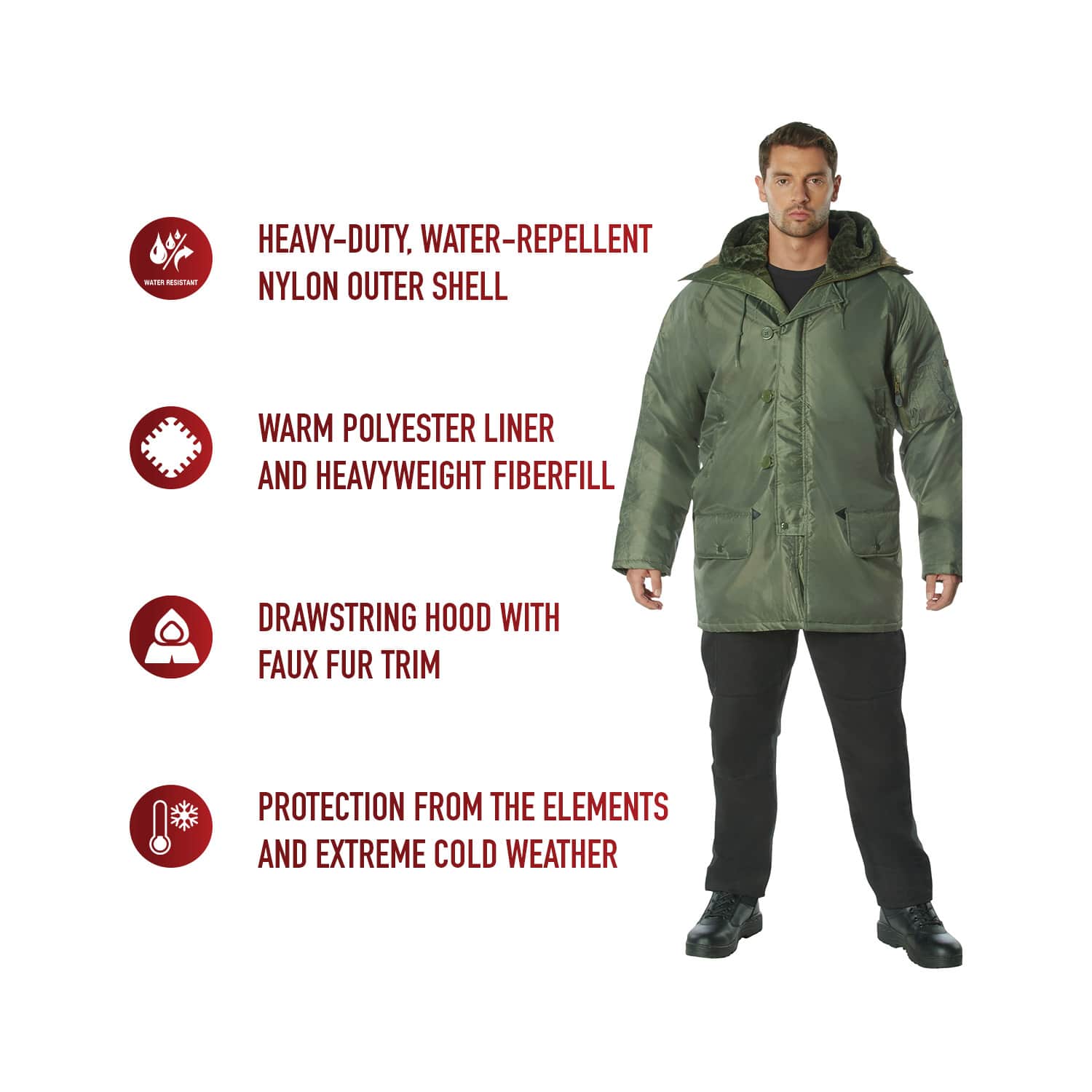 Veste N 3B Adulte X Large Green Army - Parka pour froid Veste N 3B Adulte X Large Green Army - Parka pour froid