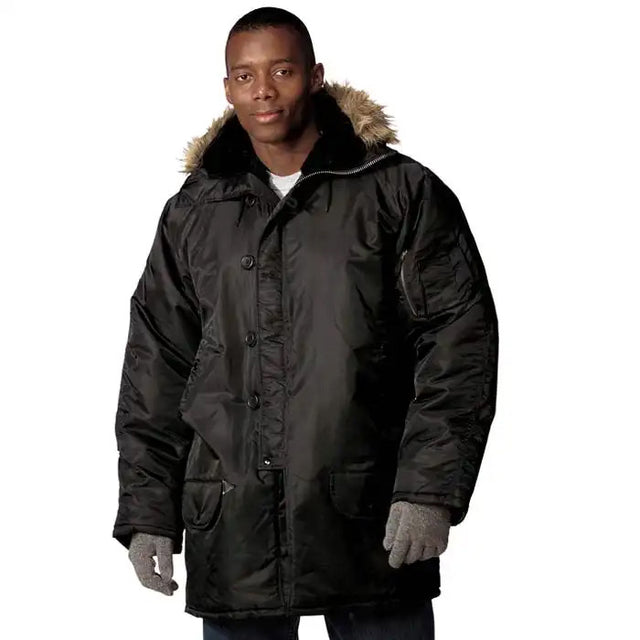 Black Military N3B Style Winter Parka