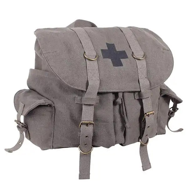 Vintage Weekender Canvas Olive Drab Backpack with Black Cross