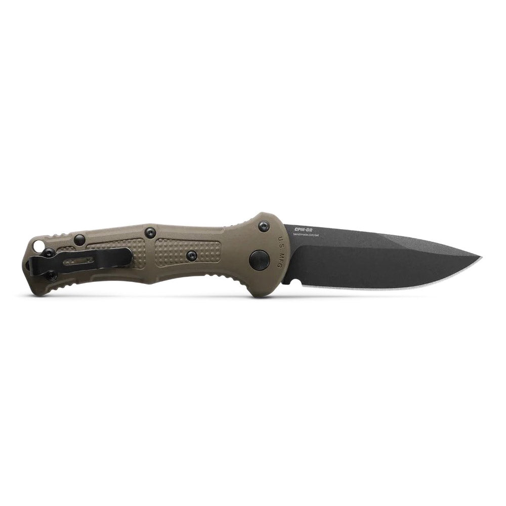 Benchmade 9570BK-1 Mini Claymore AUTO Folding Knife with 3 inch CPM-D2 Black Drop Point Plain Blade & Ranger Green Grivory Handle