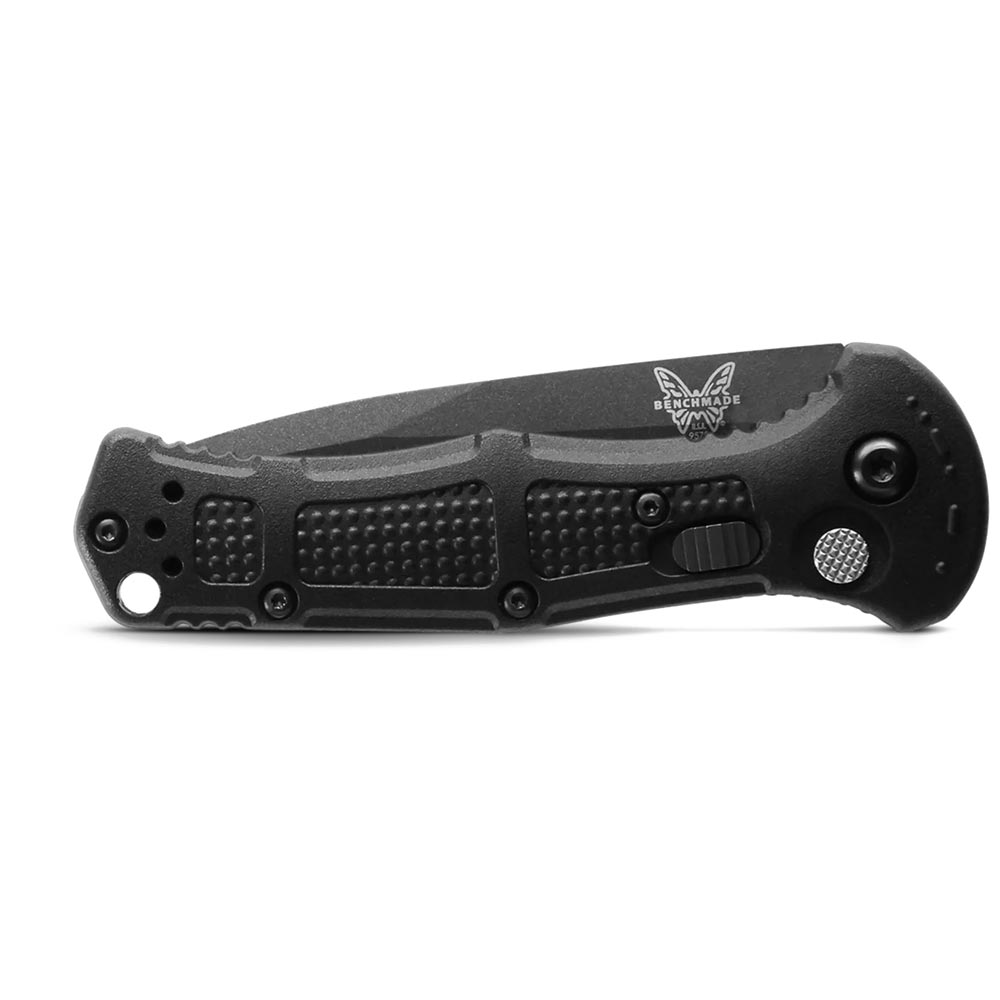 Benchmade 9570BK Mini Claymore AUTO Folding Knife with 3 inch CPM-D2 Black Drop Point Plain Blade and Black Grivory Handle