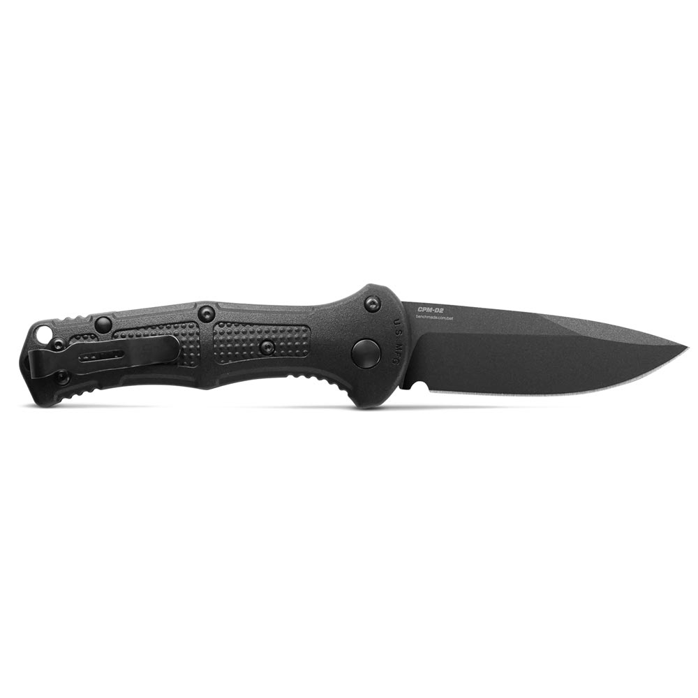 Benchmade 9570BK Mini Claymore AUTO Folding Knife with 3 inch CPM-D2 Black Drop Point Plain Blade and Black Grivory Handle