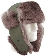 Olive Drab Fur-Trimmed Winter Trapper Hat