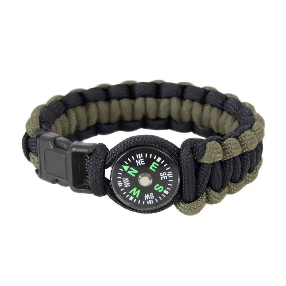 Black and Olive Drab Military Paracord Bracelet with Compass