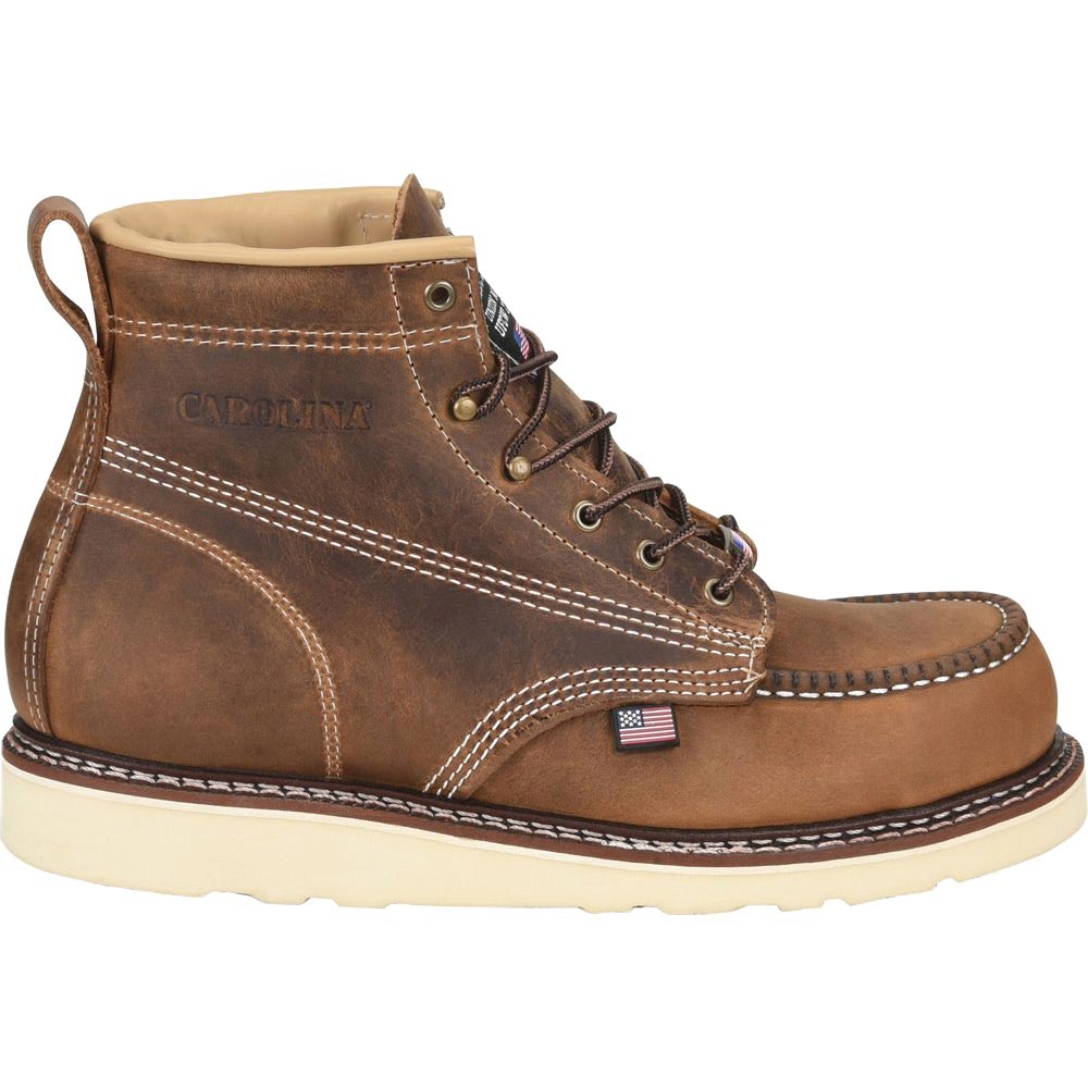 Carolina Amp Brown 6-inch USA Made Soft Toe Moc Wedge Sole Work Boot