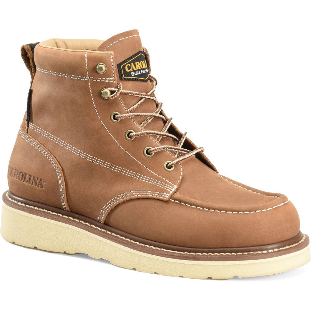 Carolina Amp 6-Inch Brown Waterproof Moc Toe Wedge Work Boot