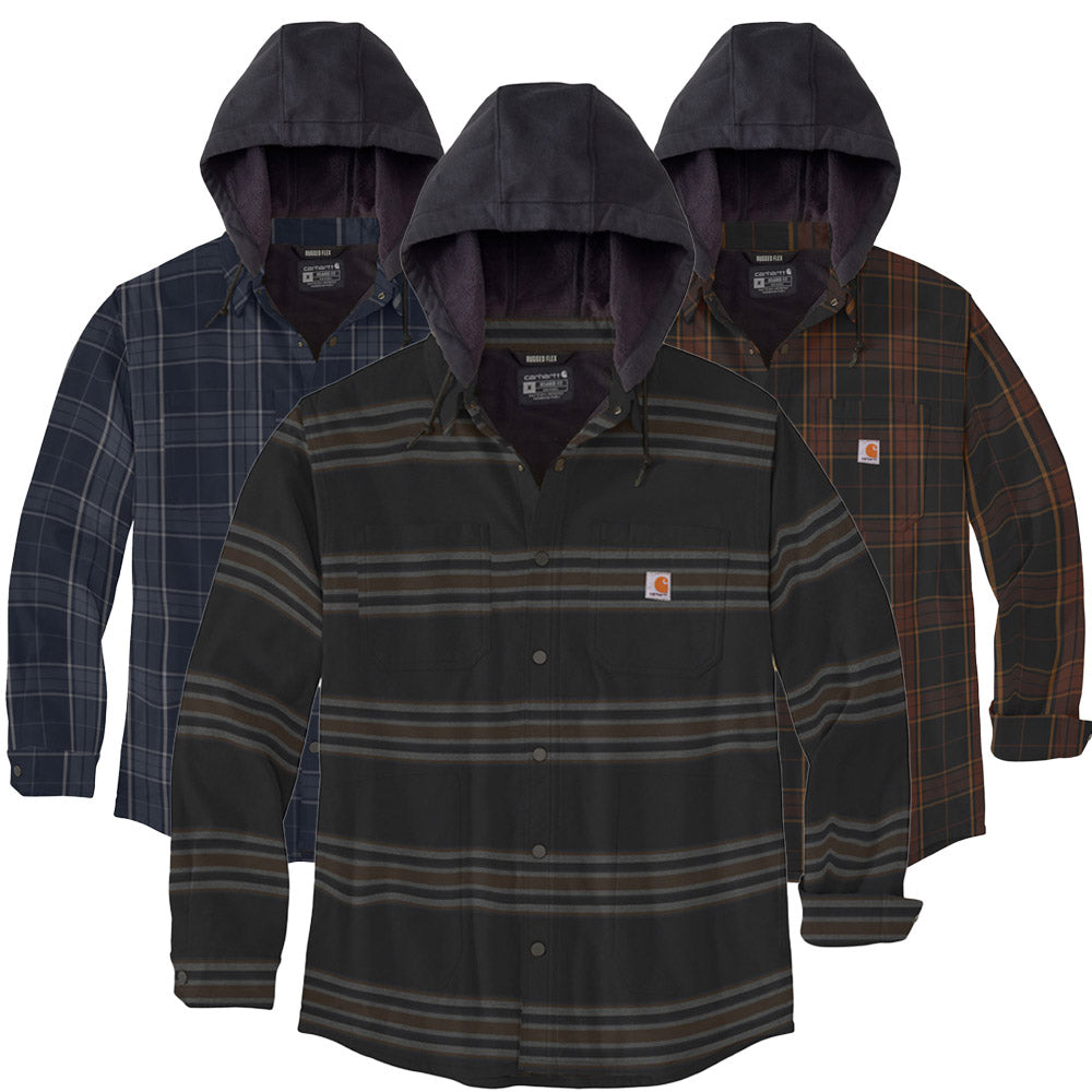 Carhartt Rugged Flex Relaxed Fit Flannel Fleece Lined Hooded Shirt Jac