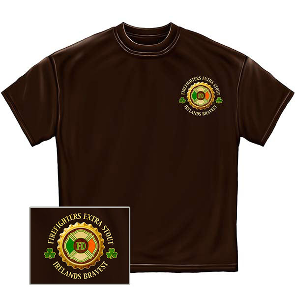 Ireland's Bravest Extra Stout Firefighters Brown T-Shirt