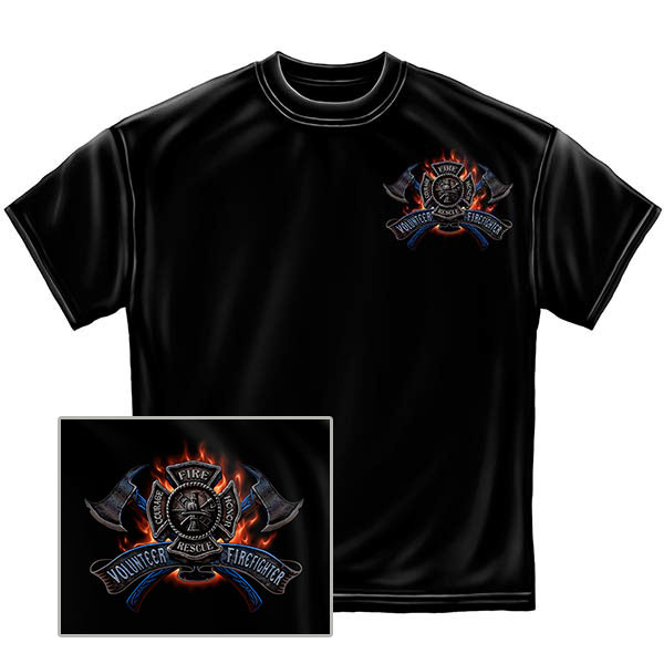 Flaming Eagle Volunteer Firefighter T-Shirt - Black