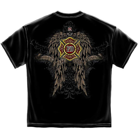 Skull and Wings Full Front and Back Firefighter T-Shirt - Black